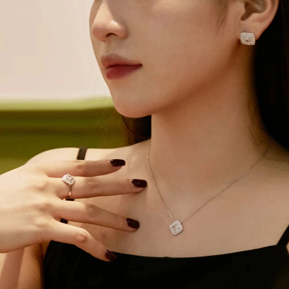 Dylam Women Fine Jewelry S925 Silver Rhodium Plated Daily Dress Up Decoration Square 8A Cubic Zirconia Pendant Necklace