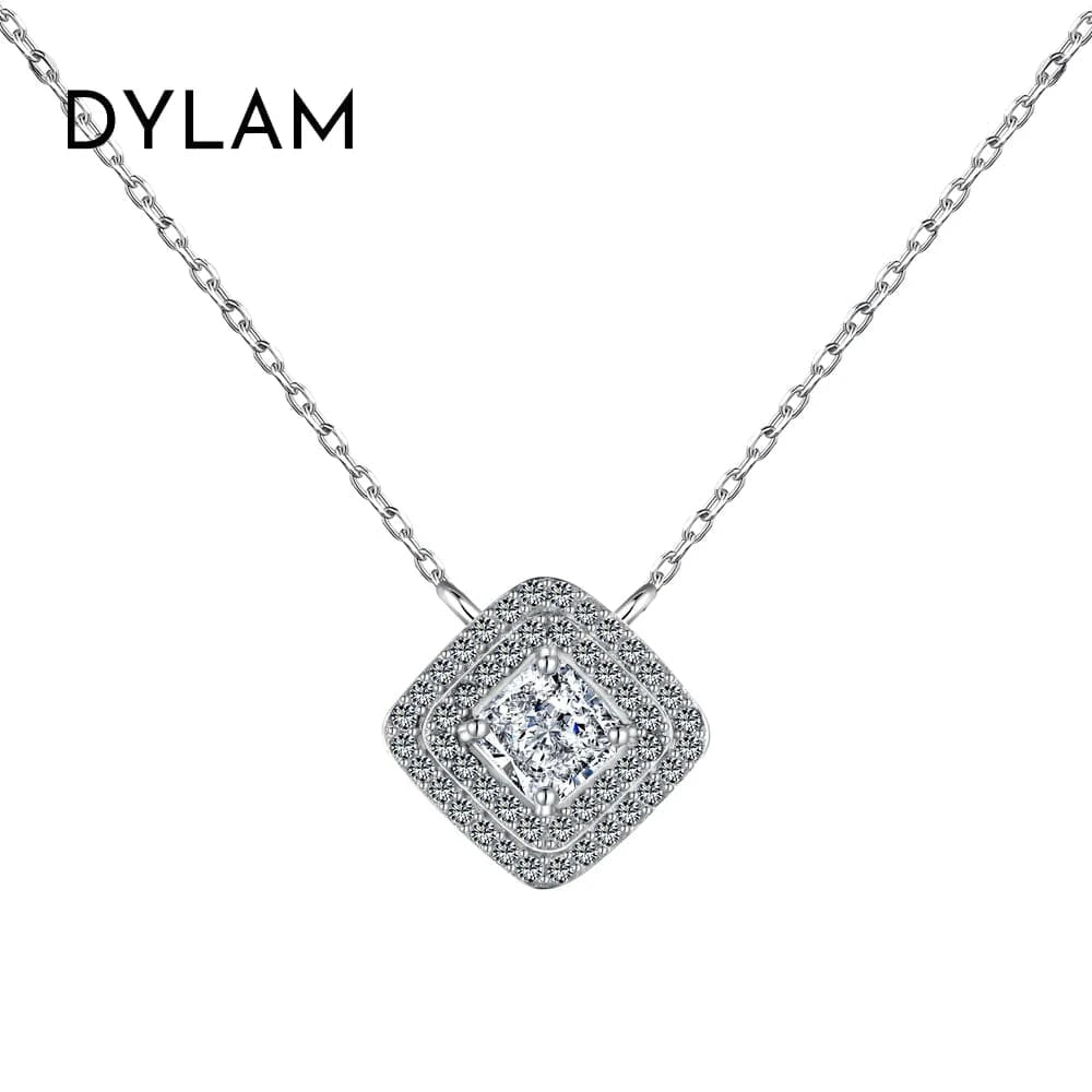 Dylam Women Fine Jewelry S925 Silver Rhodium Plated Daily Dress Up Decoration Square 8A Cubic Zirconia Pendant Necklace