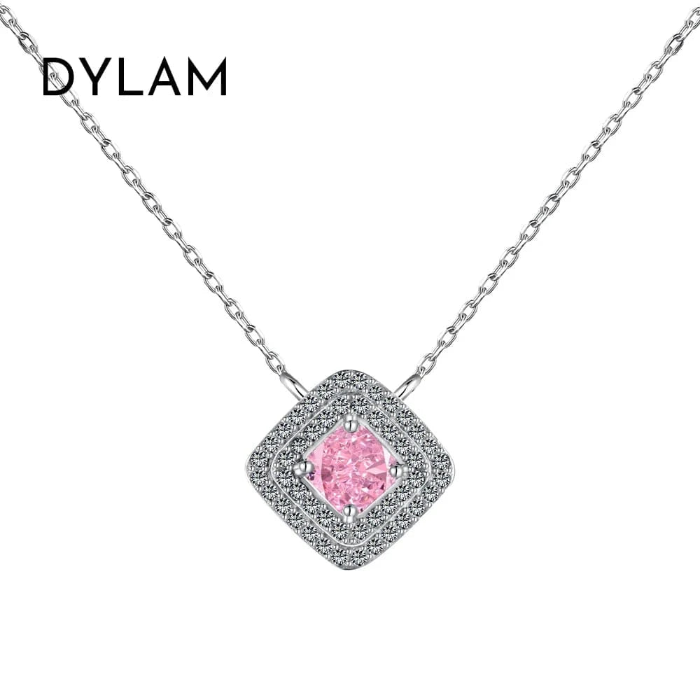 Dylam Women Fine Jewelry S925 Silver Rhodium Plated Daily Dress Up Decoration Square 8A Cubic Zirconia Pendant Necklace