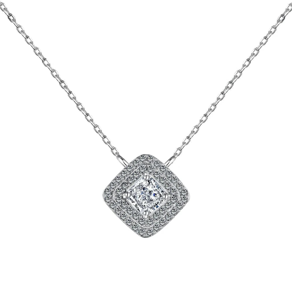 Dylam Women Fine Jewelry S925 Silver Rhodium Plated Daily Dress Up Decoration Square 8A Cubic Zirconia Pendant Necklace