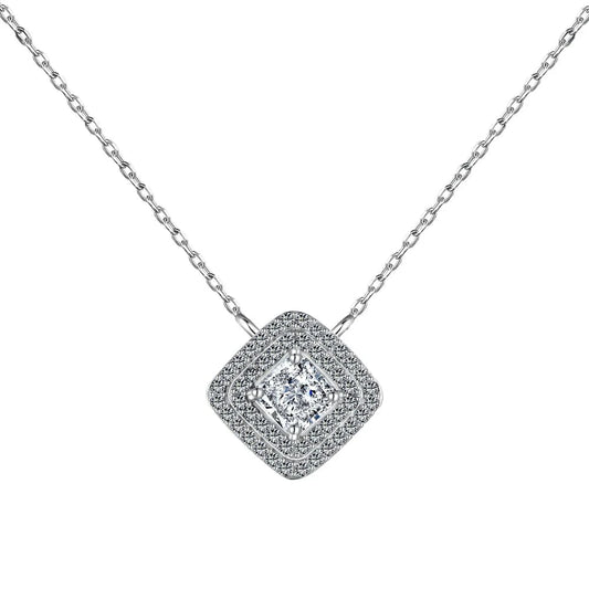 Dylam Women Fine Jewelry S925 Silver Rhodium Plated Daily Dress Up Decoration Square 8A Cubic Zirconia Pendant Necklace