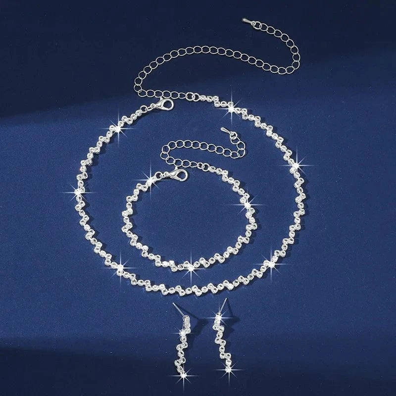 DZ53 / silver Hoyon Wedding Bridesmaid Brides Jewelry Set Classic Round CZ Necklace and Earrings Bracelet Statement Set