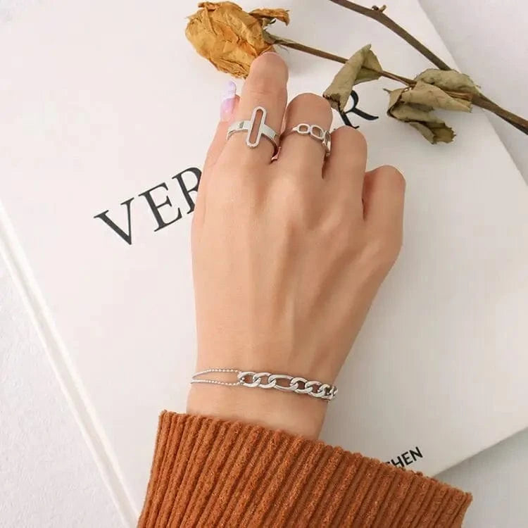 E055 Silver Color Bracelets Luxury 18K Gold Stainless Steel Fashion Necklace and Bracelet Jewelry Sets Women