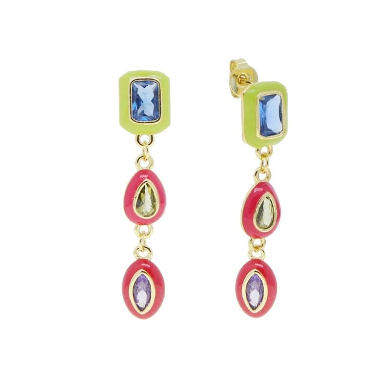 E089-Dangle earring Colorful Multi Shapes CZ Ring Earring Necklace Bracelet Set Jewelry For Women Fashion Bling 5A Cubic Zirconia Jewelry