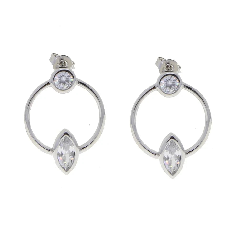 E137-Silver Promotion Sparking Bling Cool Delicate Women Fashion Jewelry Round Circle Marquise CZ Stud Earrings