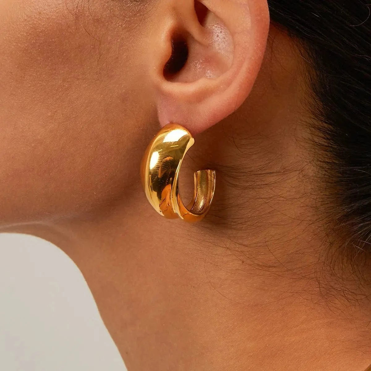 E1867 Clean Fit 18k Gold Plated Stainless Steel Statement Earrings Jewelry CC Shaped Chunky Earring Women
