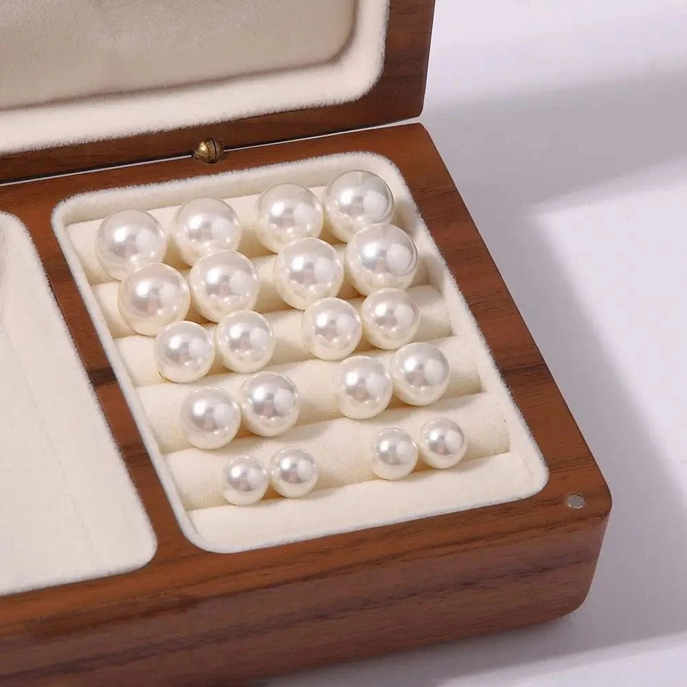 E1868 Chic Classic Shiny Pearl Pitite Multi Size 18K Real Gold Plated Round Brass Stud Earrings Jewelry