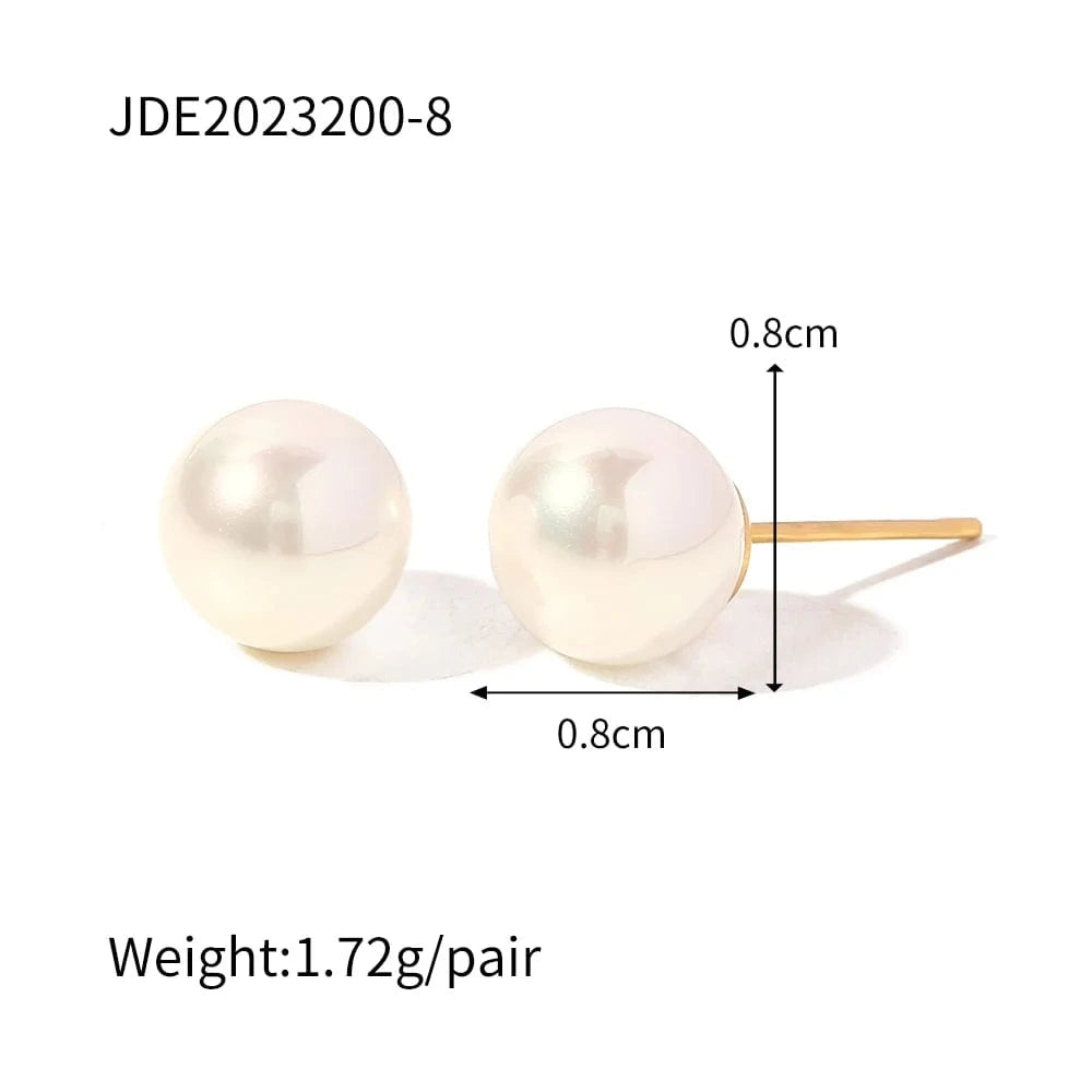 E1868 Chic Classic Shiny Pearl Pitite Multi Size 18K Real Gold Plated Round Brass Stud Earrings Jewelry
