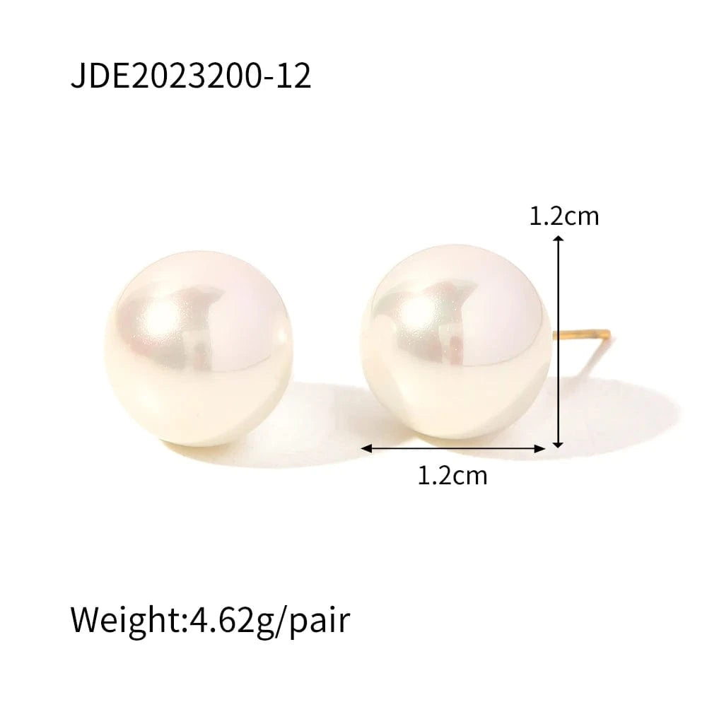 E1868 Chic Classic Shiny Pearl Pitite Multi Size 18K Real Gold Plated Round Brass Stud Earrings Jewelry