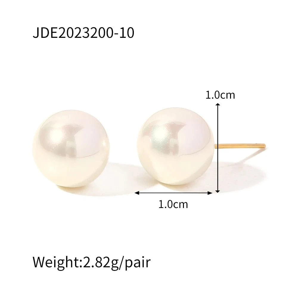 E1868 Chic Classic Shiny Pearl Pitite Multi Size 18K Real Gold Plated Round Brass Stud Earrings Jewelry