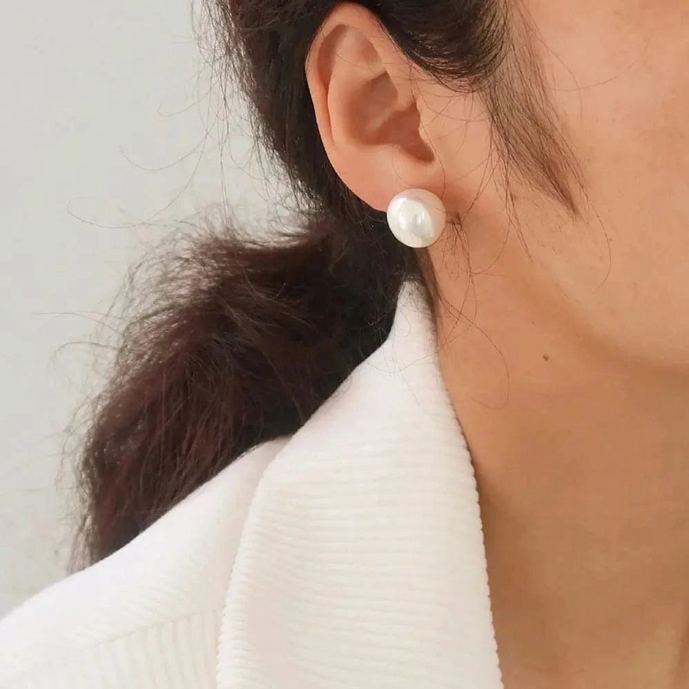 E1868 Chic Classic Shiny Pearl Pitite Multi Size 18K Real Gold Plated Round Brass Stud Earrings Jewelry