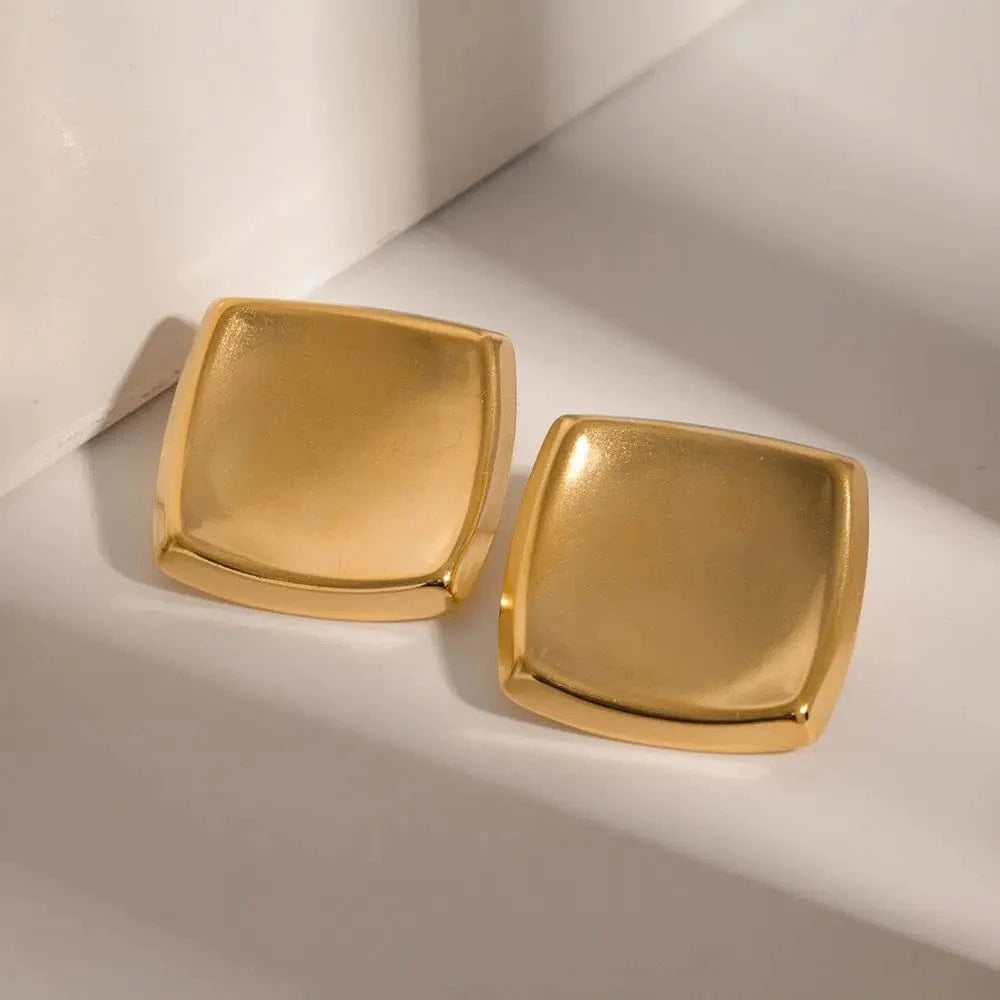 E1877 Minimalist Stainless Steel Stud Earrings Gold Plated  Polished Big Thick Irregular Square Earrings