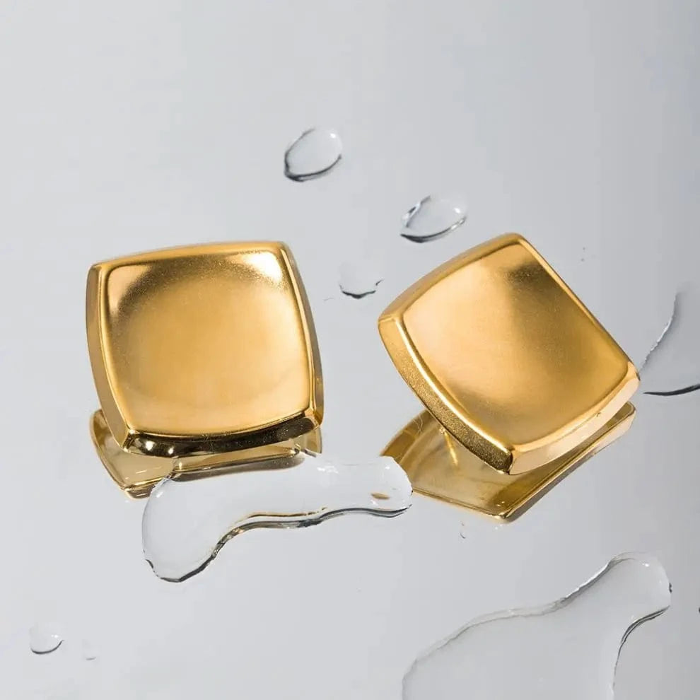E1877 Minimalist Stainless Steel Stud Earrings Gold Plated  Polished Big Thick Irregular Square Earrings