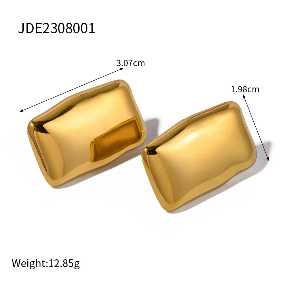 E1996 E1996 Jewelry Popular 18K Gold Plated Stainless Steel Smooth High Polish Chunky Rectangle Stud Earrings