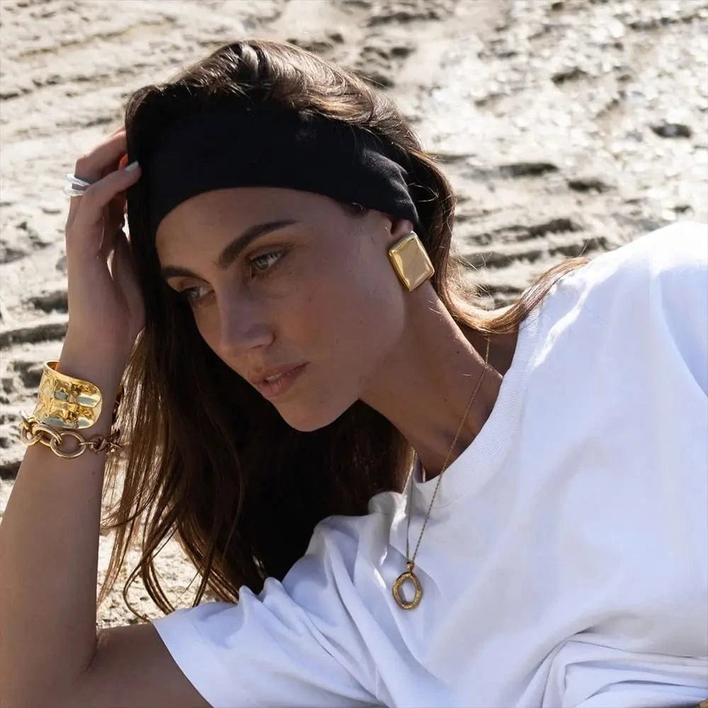 E1996 Jewelry Popular 18K Gold Plated Stainless Steel Smooth High Polish Chunky Rectangle Stud Earrings