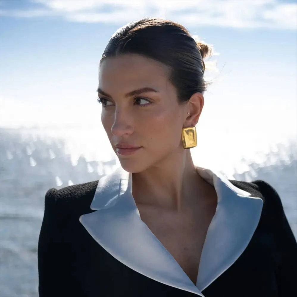 E1996 Jewelry Popular 18K Gold Plated Stainless Steel Smooth High Polish Chunky Rectangle Stud Earrings