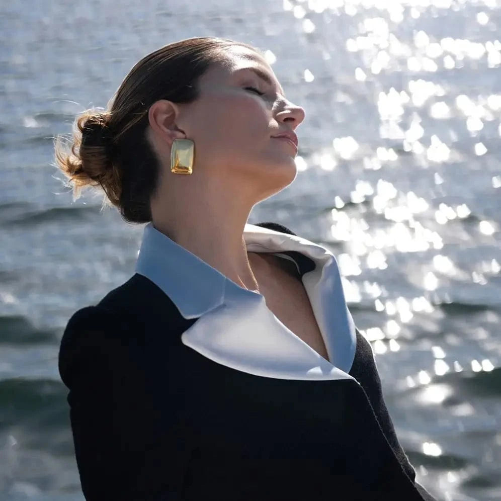 E1996 Jewelry Popular 18K Gold Plated Stainless Steel Smooth High Polish Chunky Rectangle Stud Earrings