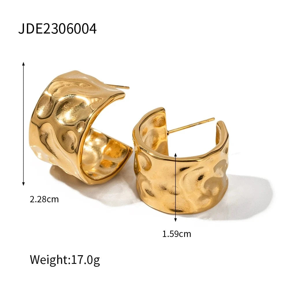 E2023 E2023 Trendy 18K Stainless Steel Gold Plated Jewelry Gift CC Shaped Wide Texture Earrings for Women