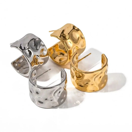 E2023 E2023 Trendy 18K Stainless Steel Gold Plated Jewelry Gift CC Shaped Wide Texture Earrings for Women