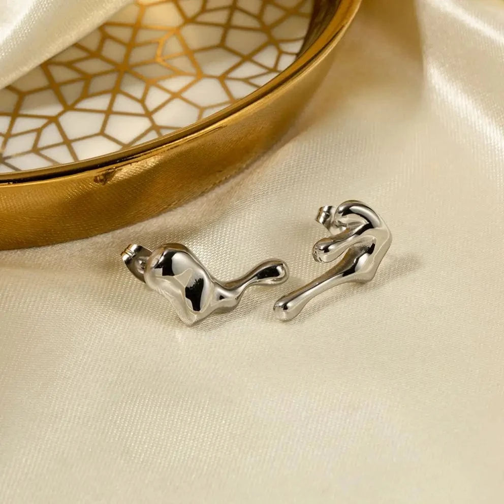E2087 18k Gold Plated Stainless Steel Irregular WaterDrop Asymmetric Melting Ice Design Stud Earring