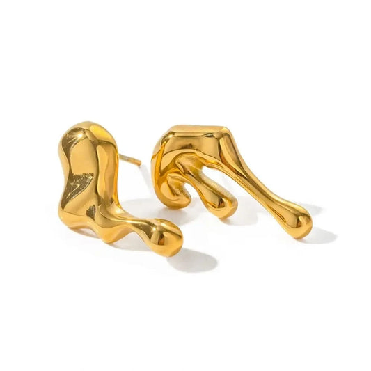 E2087 18k Gold Plated Stainless Steel Irregular WaterDrop Asymmetric Melting Ice Design Stud Earring