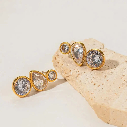E2092 E2092 Dainty Jewelry 18K Gold Plated CZ Earring Stainless Steel Cubic Zirconia Pave Drop Stud Earring for Women