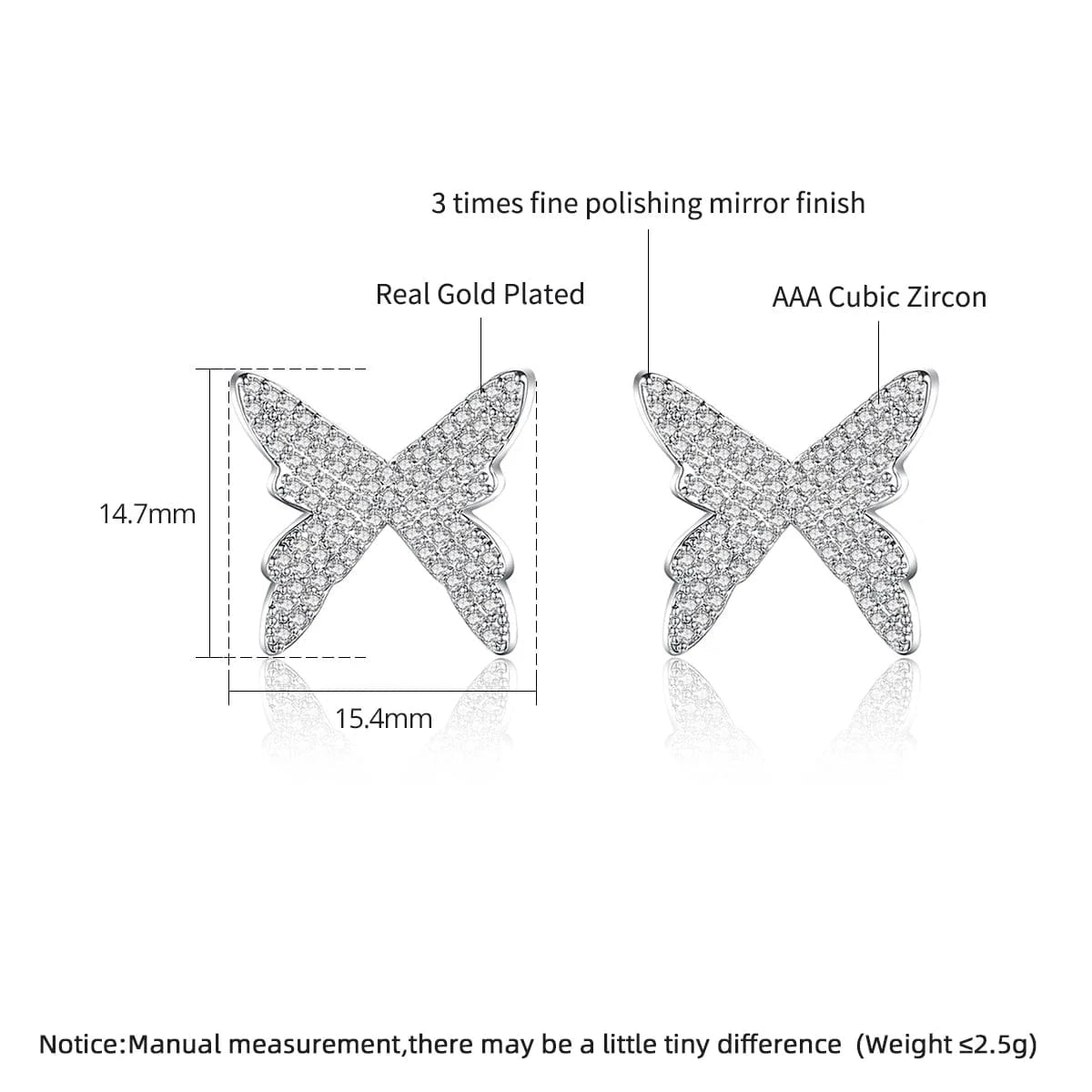 E21011715 LUOTEEMI Butterfly Vintage Custom Statement Woman Micro Diamond Bohemian Cubic Zirconia Large Earring Stud