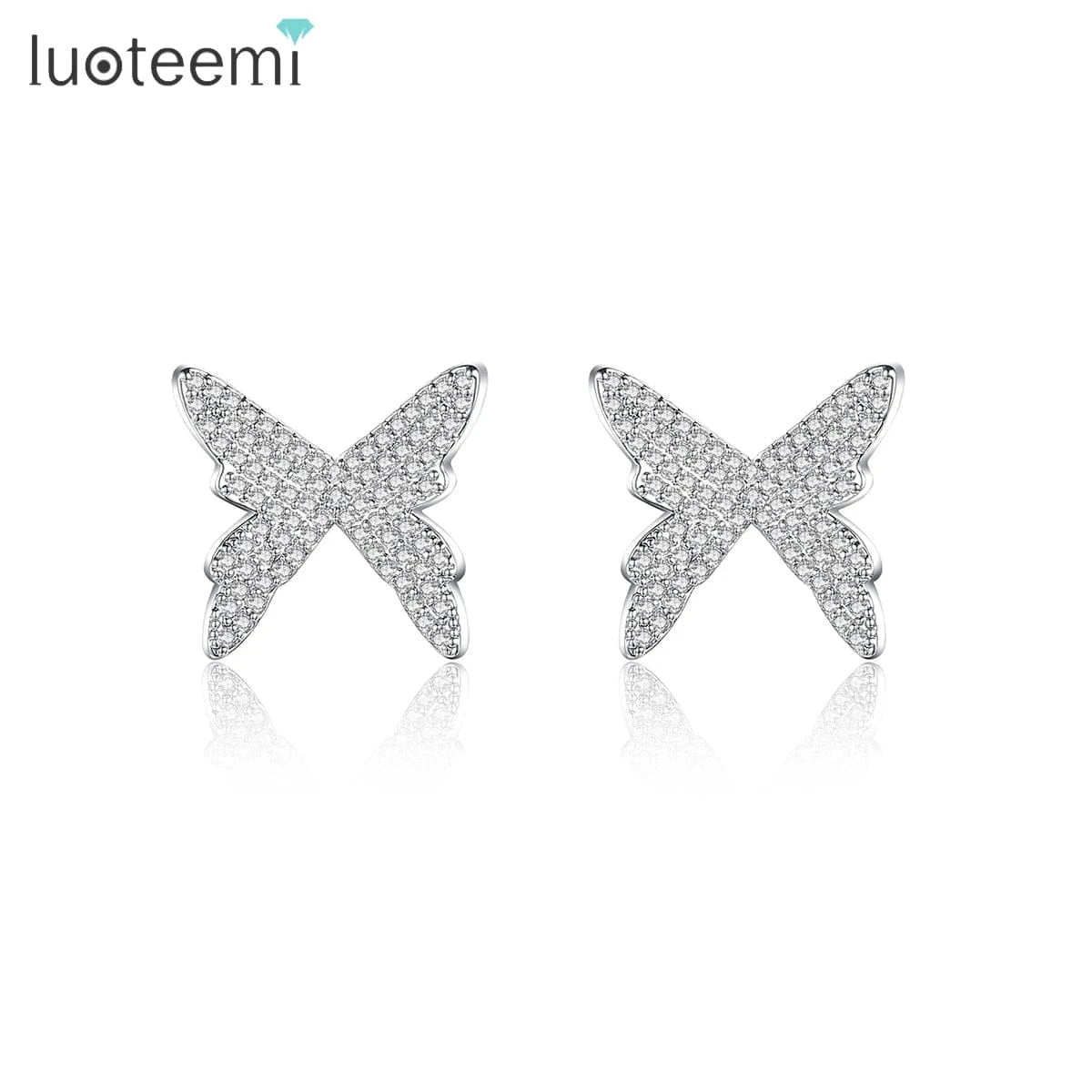 E21011715 LUOTEEMI Butterfly Vintage Custom Statement Woman Micro Diamond Bohemian Cubic Zirconia Large Earring Stud