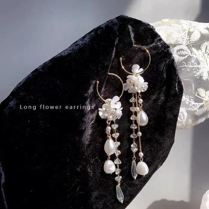 E2105 Crystal Long Chain Earrings 925 Silver Needle Butterfly Jewelry Women Fashion Pearl Flower Cluster Earrings