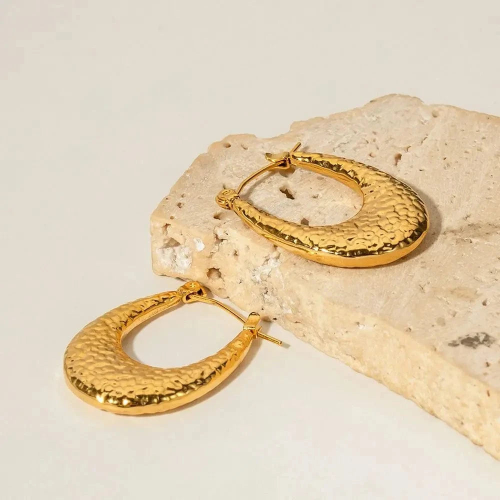 E2108 E2108 Waterproof 18K Real Gold Plated Stainless Steel Jewelry Earring U Shaped Chunky Texture Earrings for Women