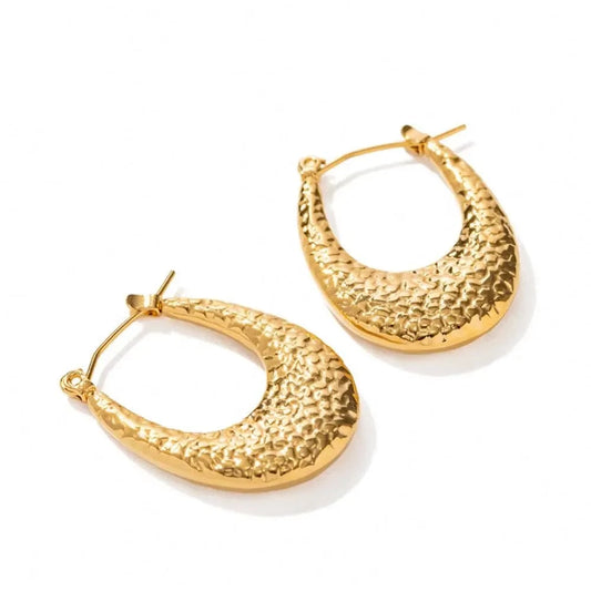 E2108 E2108 Waterproof 18K Real Gold Plated Stainless Steel Jewelry Earring U Shaped Chunky Texture Earrings for Women