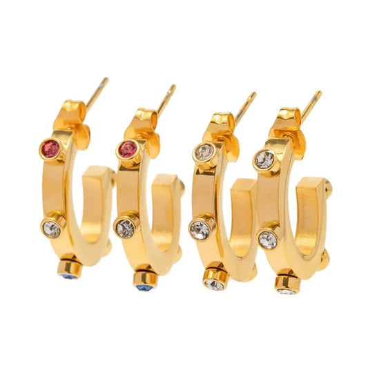 E2168 New Arrival 18K Gold Stainless Steel Metal Geometric Stone Earrings for Girls Women