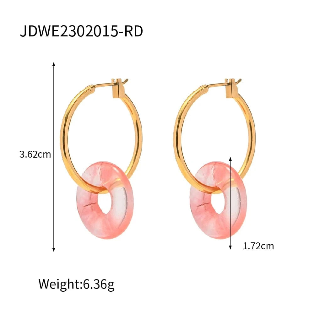E2170-3 E2170 New Arrival Stainless Steel Rose Quartz Round Concentric Circle Green Tiger Eye Stone Hoop Earring