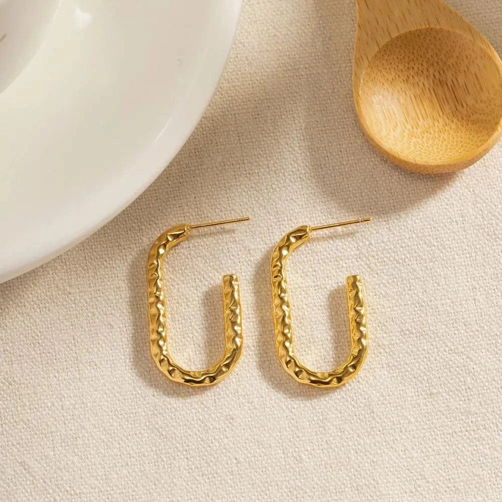 E2171 E2171 Charm 18k Gold Plated Stainless Steel Jewelry Waterproof Geometric U Shaped Texture Earrings for Girls