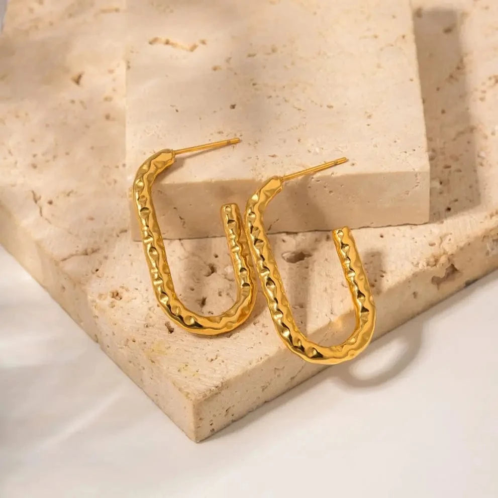 E2171 E2171 Charm 18k Gold Plated Stainless Steel Jewelry Waterproof Geometric U Shaped Texture Earrings for Girls