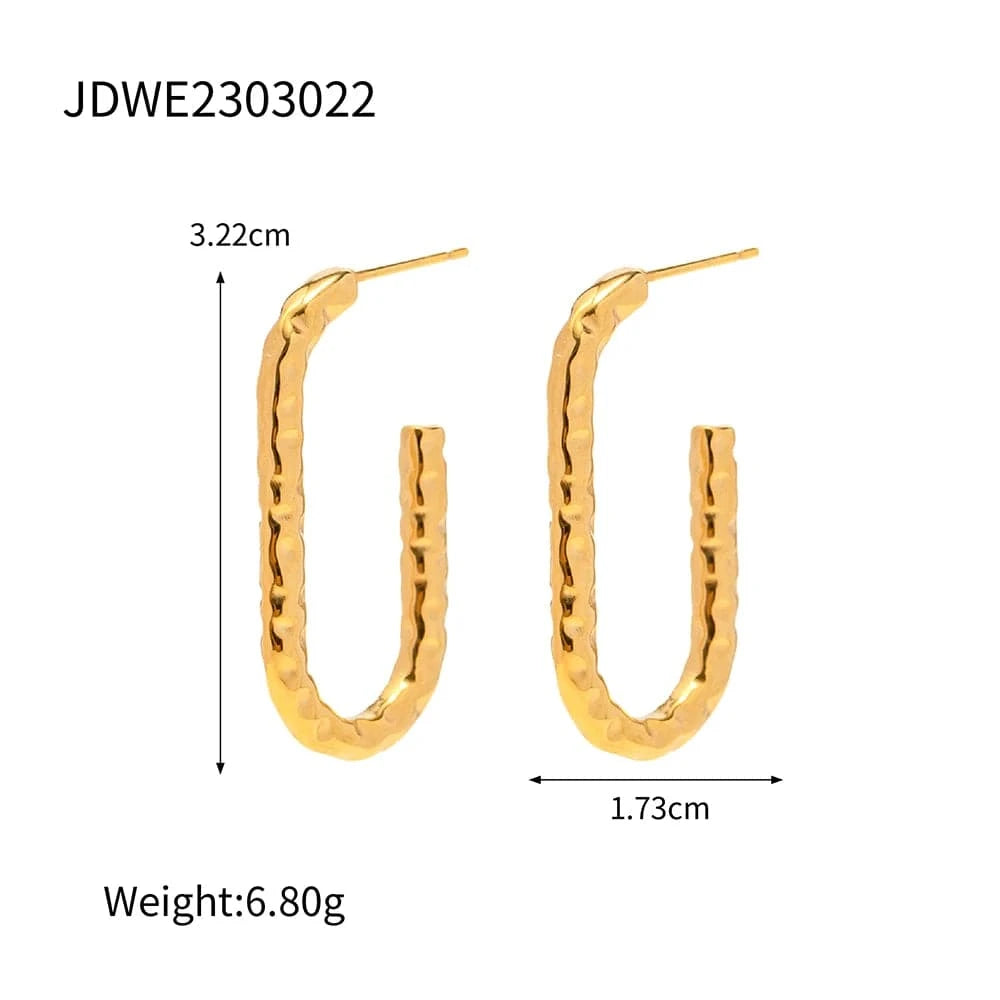 E2171 E2171 Charm 18k Gold Plated Stainless Steel Jewelry Waterproof Geometric U Shaped Texture Earrings for Girls