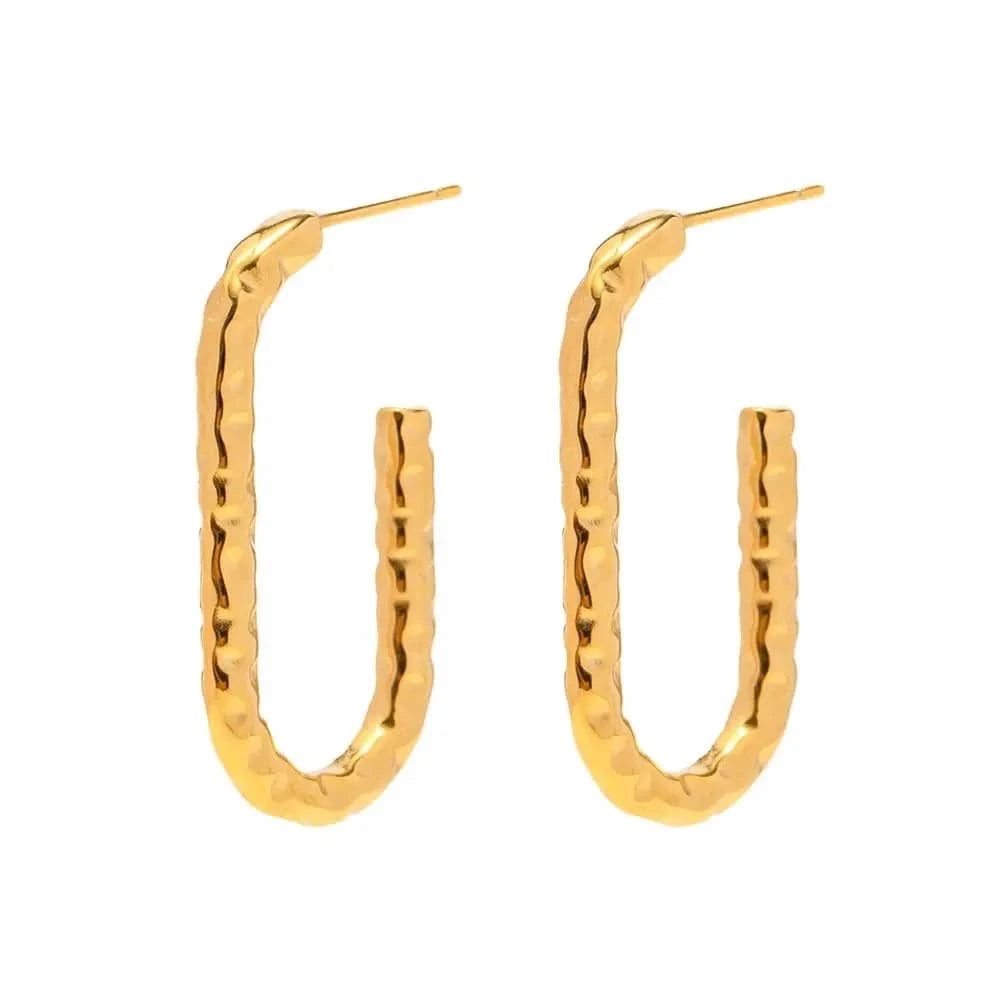 E2171 E2171 Charm 18k Gold Plated Stainless Steel Jewelry Waterproof Geometric U Shaped Texture Earrings for Girls