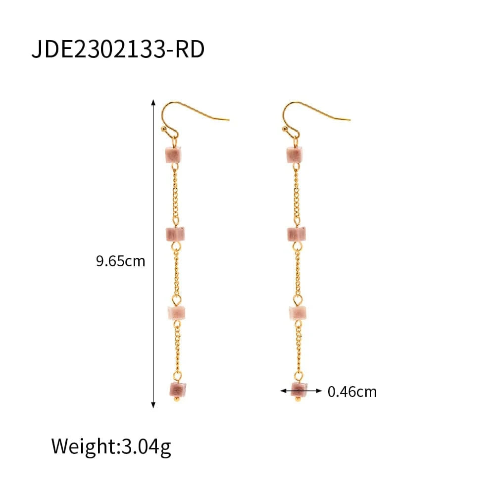 E2175-2 E2175 Stainless Steel 18K Gold Plate Earrings For Women Nature Stone Long Chain Tassel Earrings for Girls