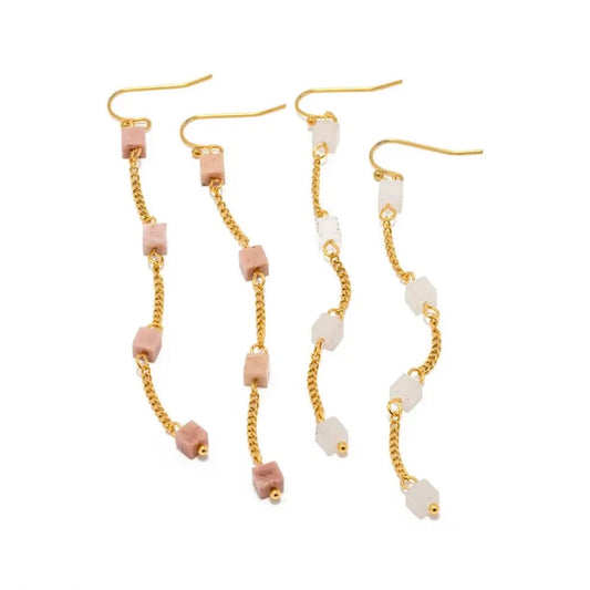 E2175 Stainless Steel 18K Gold Plate Earrings For Women Nature Stone Long Chain Tassel Earrings for Girls