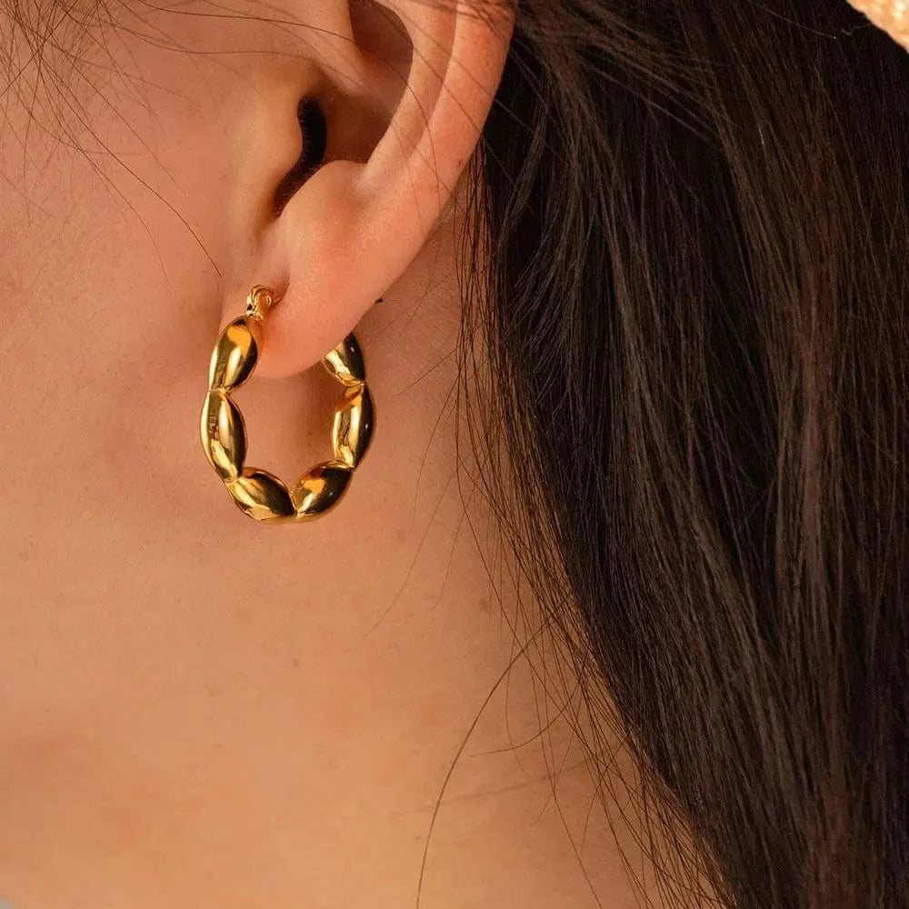 E2179 E2179 INS 18K Gold Plated Stainless Steel jewelry Gift CC Shaped Bead Chunky Earrings for Women