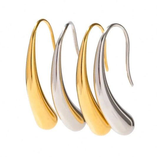 E2181 Waterproof 18K Gold Silver Plated Stainless Steel Hook Shape Piercing CC Hoop Earring For Women