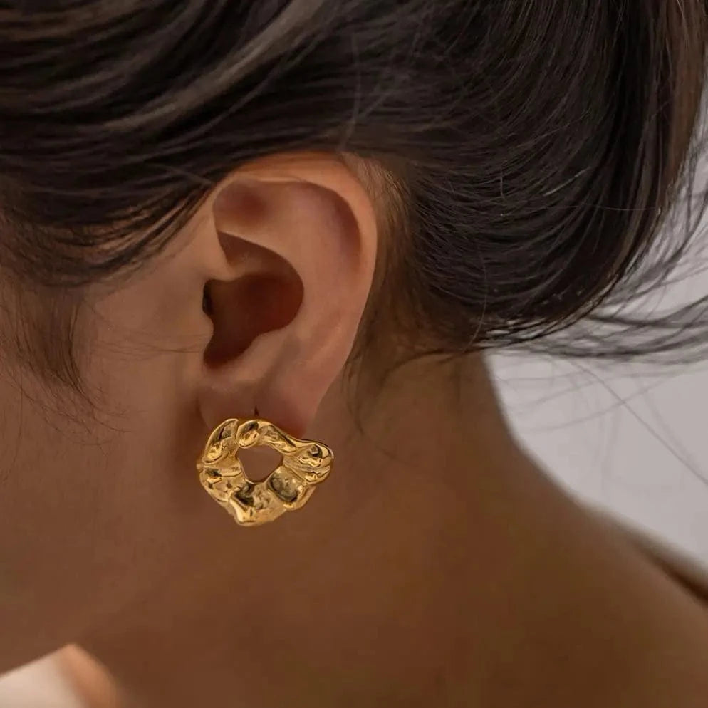 E2182 E2182 18K PVD Gold Plated Earrings Jewelry Gift Stainless Steel Irregular Texture Chunky Earrings for Women