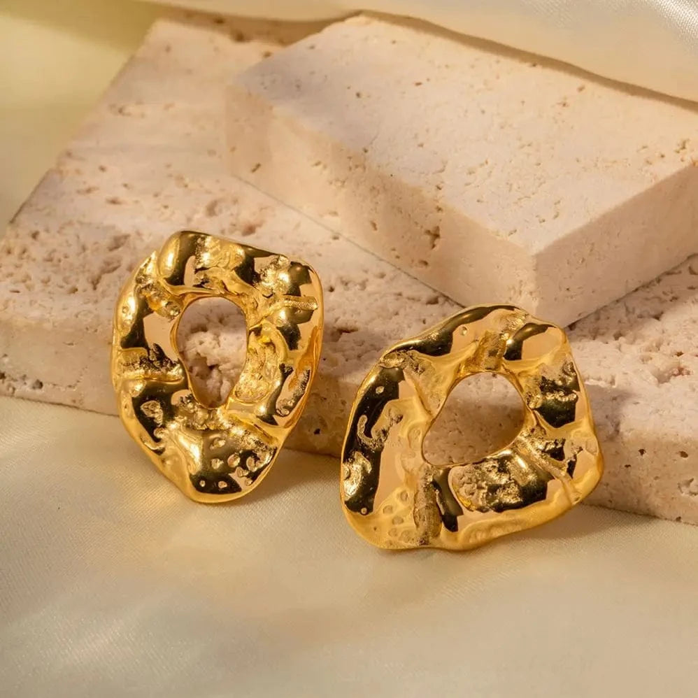 E2182 E2182 18K PVD Gold Plated Earrings Jewelry Gift Stainless Steel Irregular Texture Chunky Earrings for Women