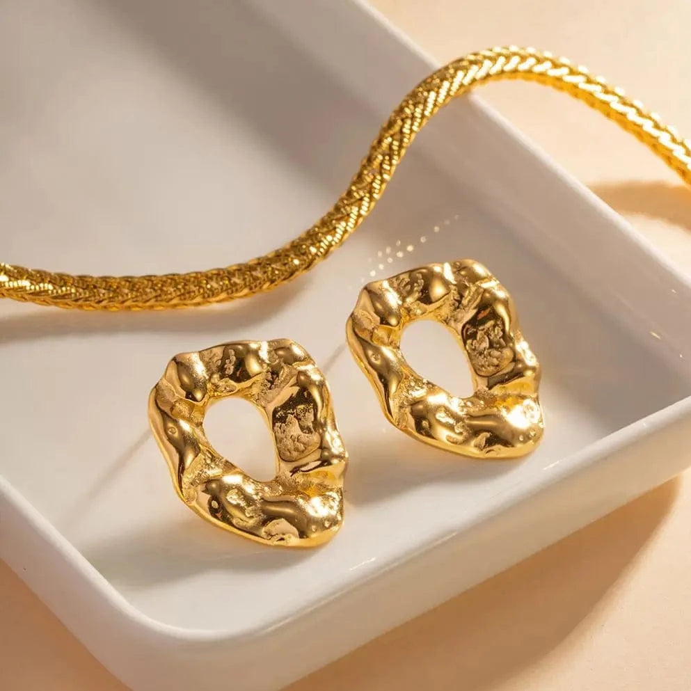 E2182 E2182 18K PVD Gold Plated Earrings Jewelry Gift Stainless Steel Irregular Texture Chunky Earrings for Women
