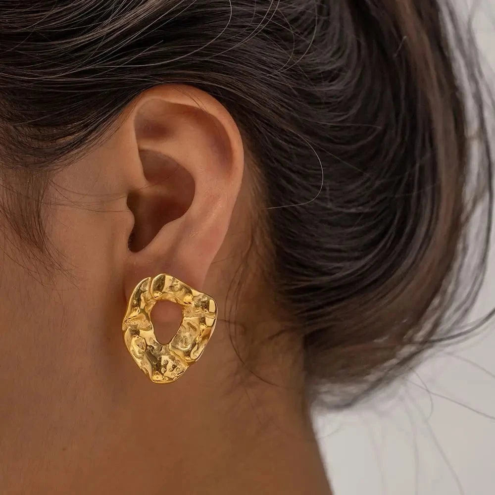 E2182 E2182 18K PVD Gold Plated Earrings Jewelry Gift Stainless Steel Irregular Texture Chunky Earrings for Women
