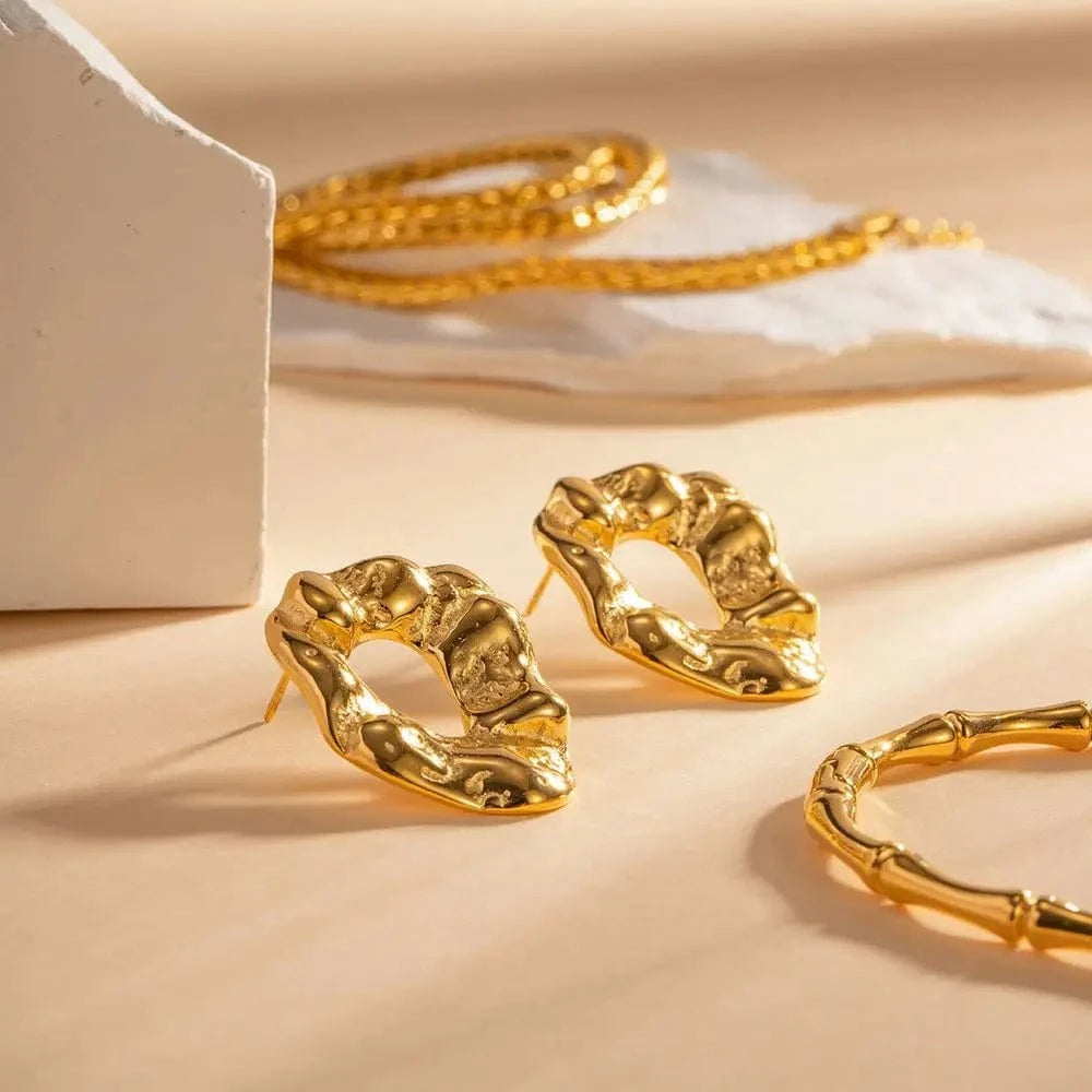 E2182 E2182 18K PVD Gold Plated Earrings Jewelry Gift Stainless Steel Irregular Texture Chunky Earrings for Women