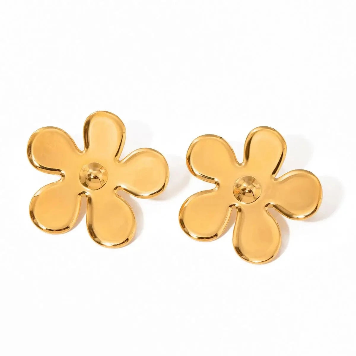 E2183 E2183 18K Gold Plated Stainless Steel Smooth Flower Earrings Hypoallergenic Tarnish-Free Jewelry