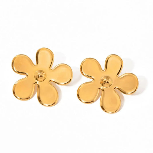 E2183 E2183 18K Gold Plated Stainless Steel Smooth Flower Earrings Hypoallergenic Tarnish-Free Jewelry