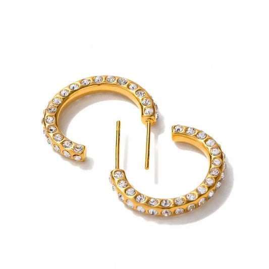E2186 E2186 Waterproof 18K Gold Plated CZ Stone Earring Stainless Steel Pave Clear Cubic Zirconia CC Hoop Earring for Girls