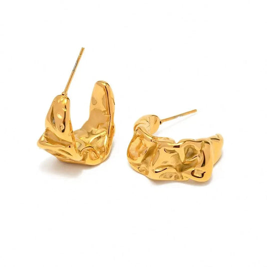 E2190 E2190 18k Gold Plated Stainless Steel Jewelry Retro Lava Geometric Texture CC Shaped Earrings for Women